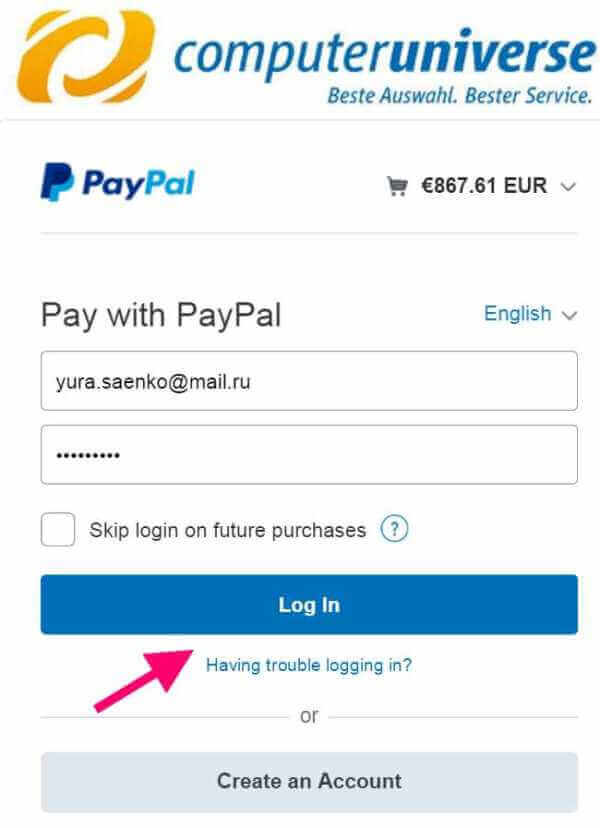 оплата заказа computeruniverse в PayPal