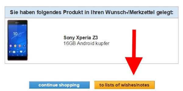 Sony Xperia Z3 успешно добавлен в список пожеланий